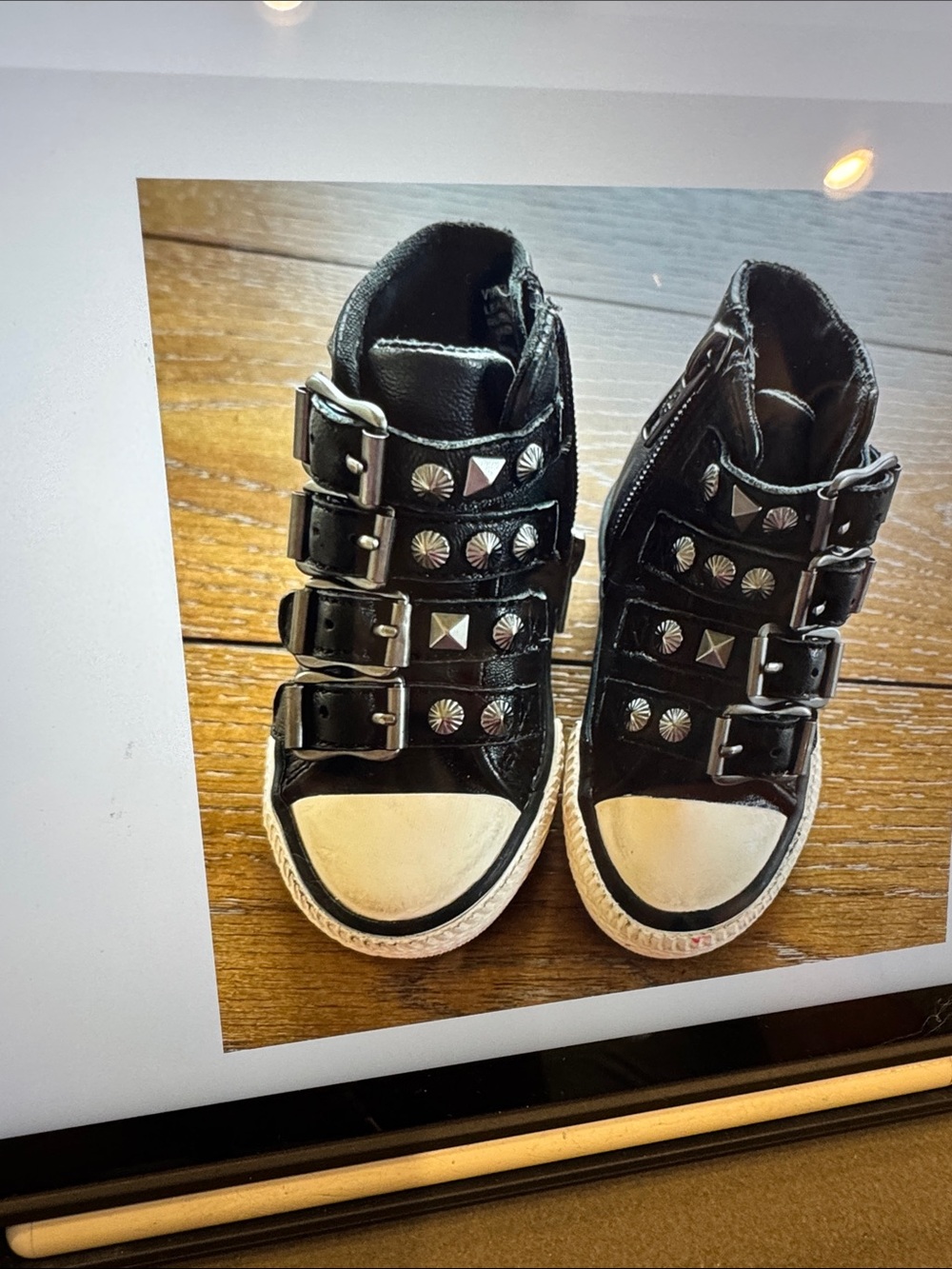 Ash Black High-Top Kids Sneakers with Silver Studs